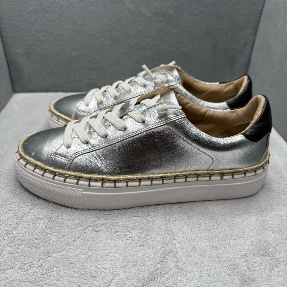 Diba True Women's 8 M Metallic Silver Leather Platform Sneakers Espadrille